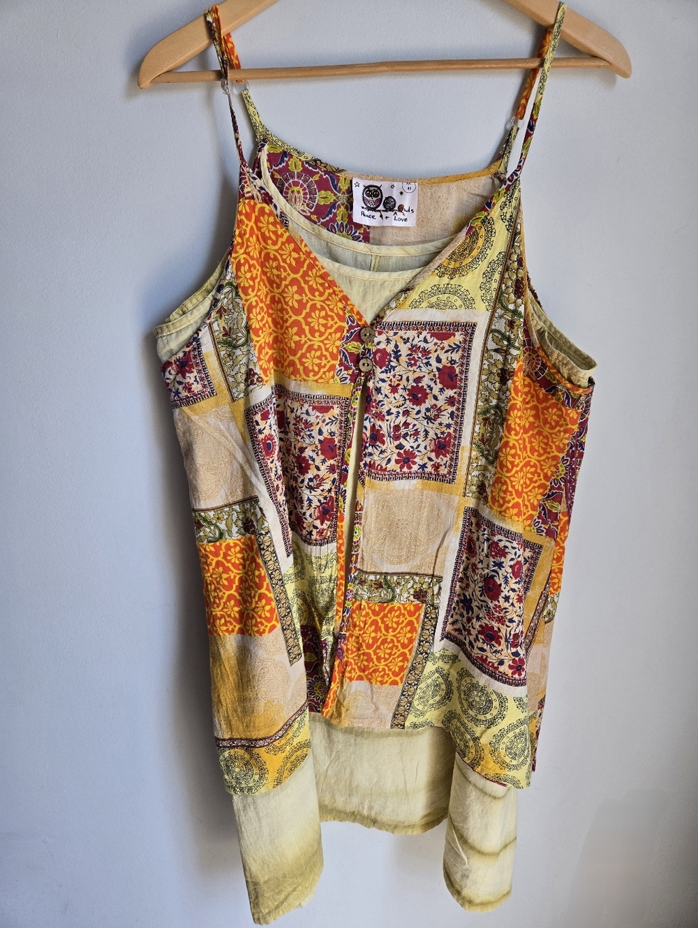 Boho Patchwork Print Sleeveless Mini Dress- Yellow & Orange